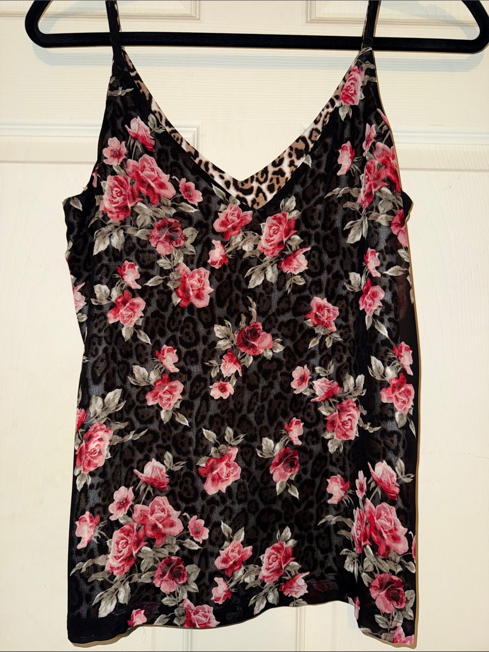 White House Black Market Black Floral & Leopard Print Cami